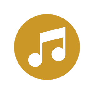 Icon of a white musical note inside a golden circle.