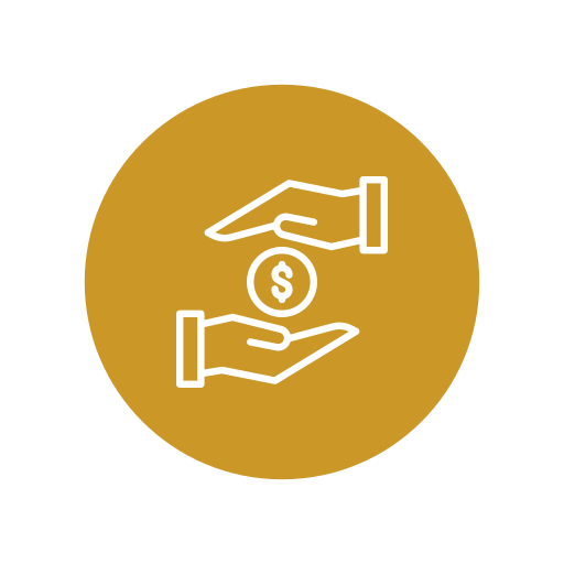 Icon of two hands exchanging a dollar bill, representing financial transaction or transfer.