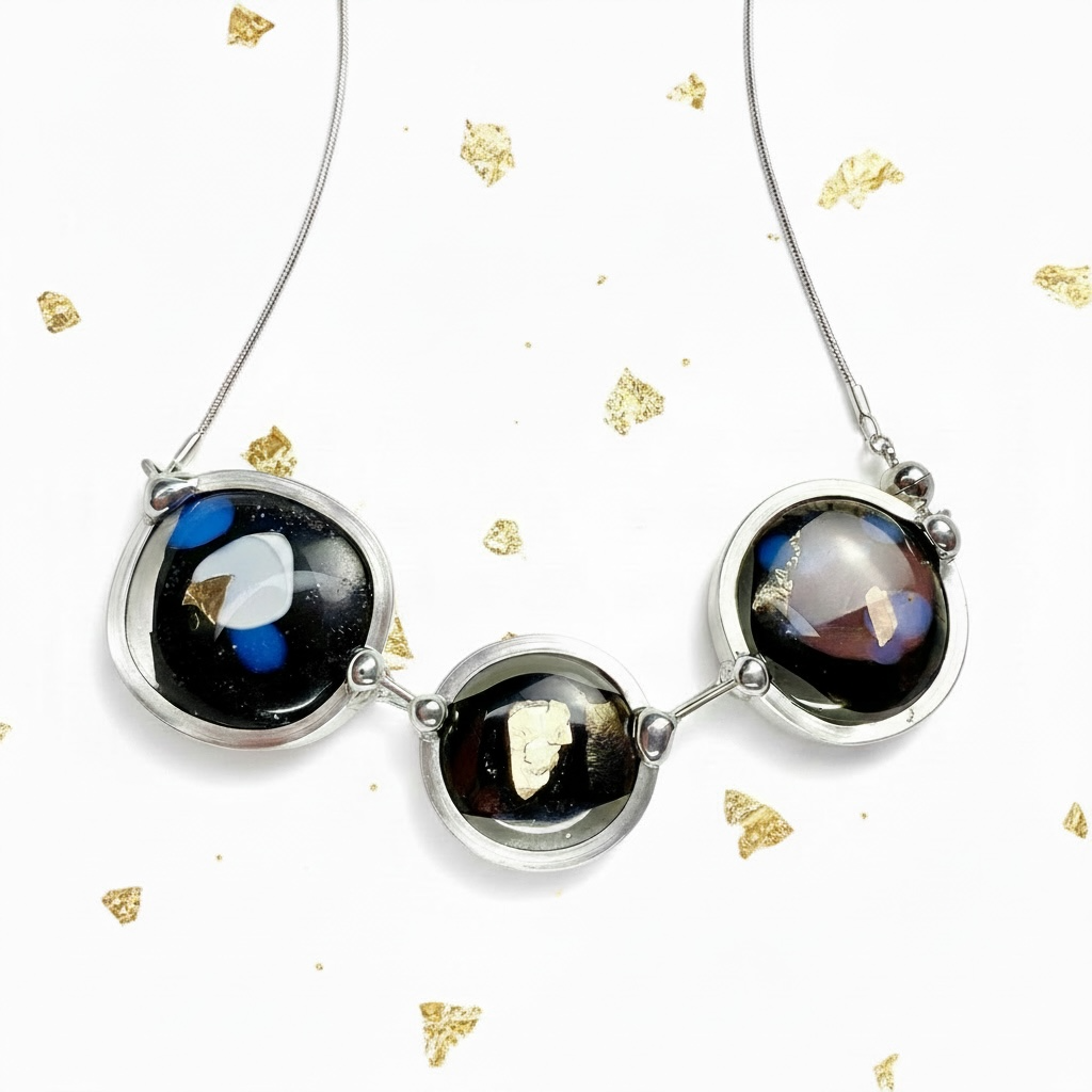 Bold Gold Flake and Fused Glass Necklace