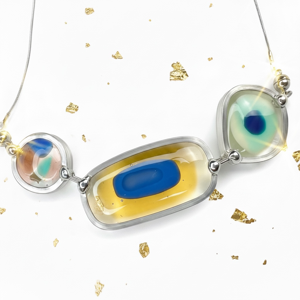 Blond Amber Gold Flake and Fused Glass Necklace