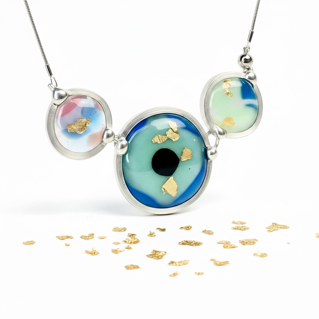 Evil Eye Gold Flake and Fused Glass Necklace
