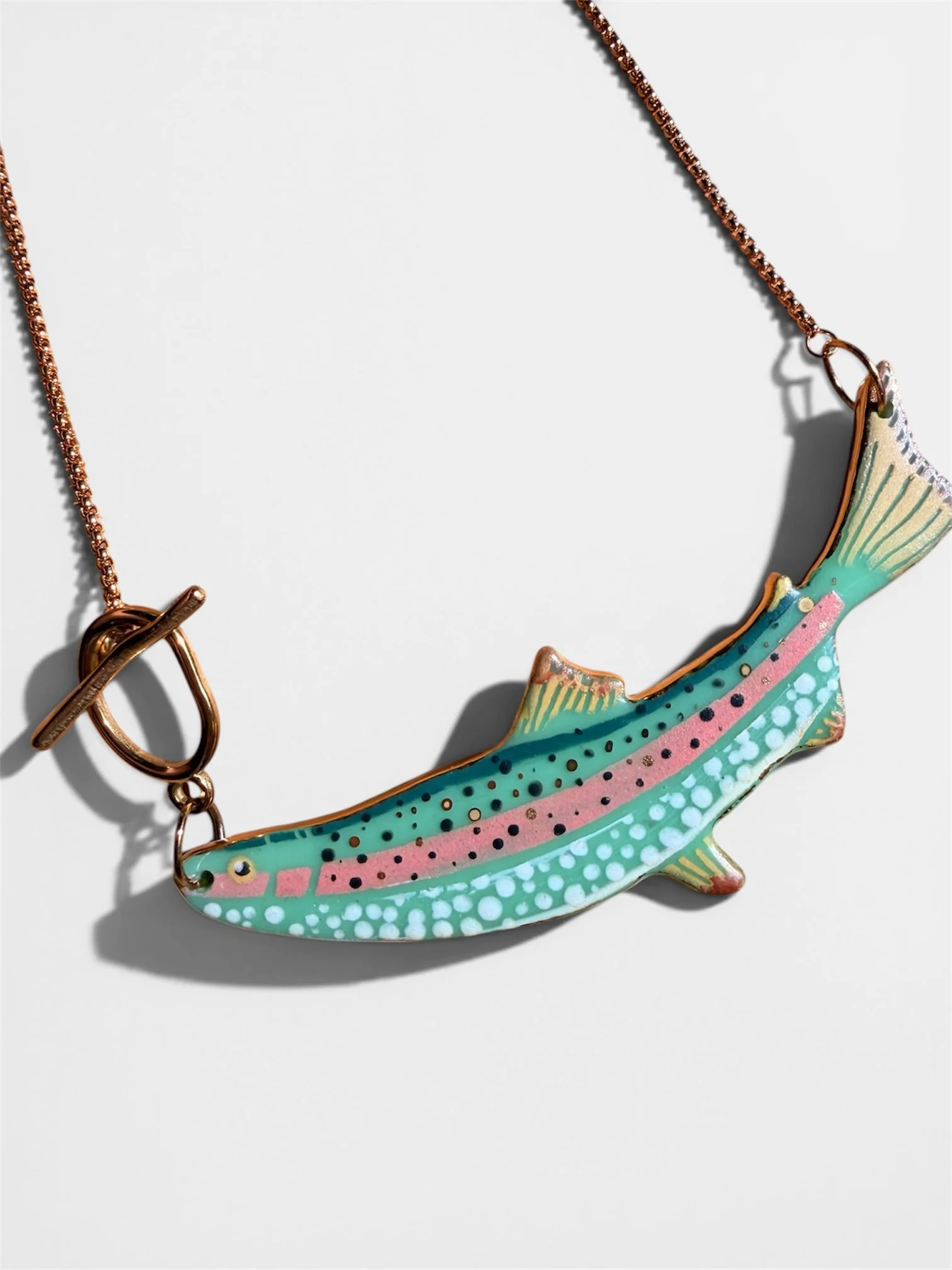 Hand-painted Fused Glass Trout Necklace
