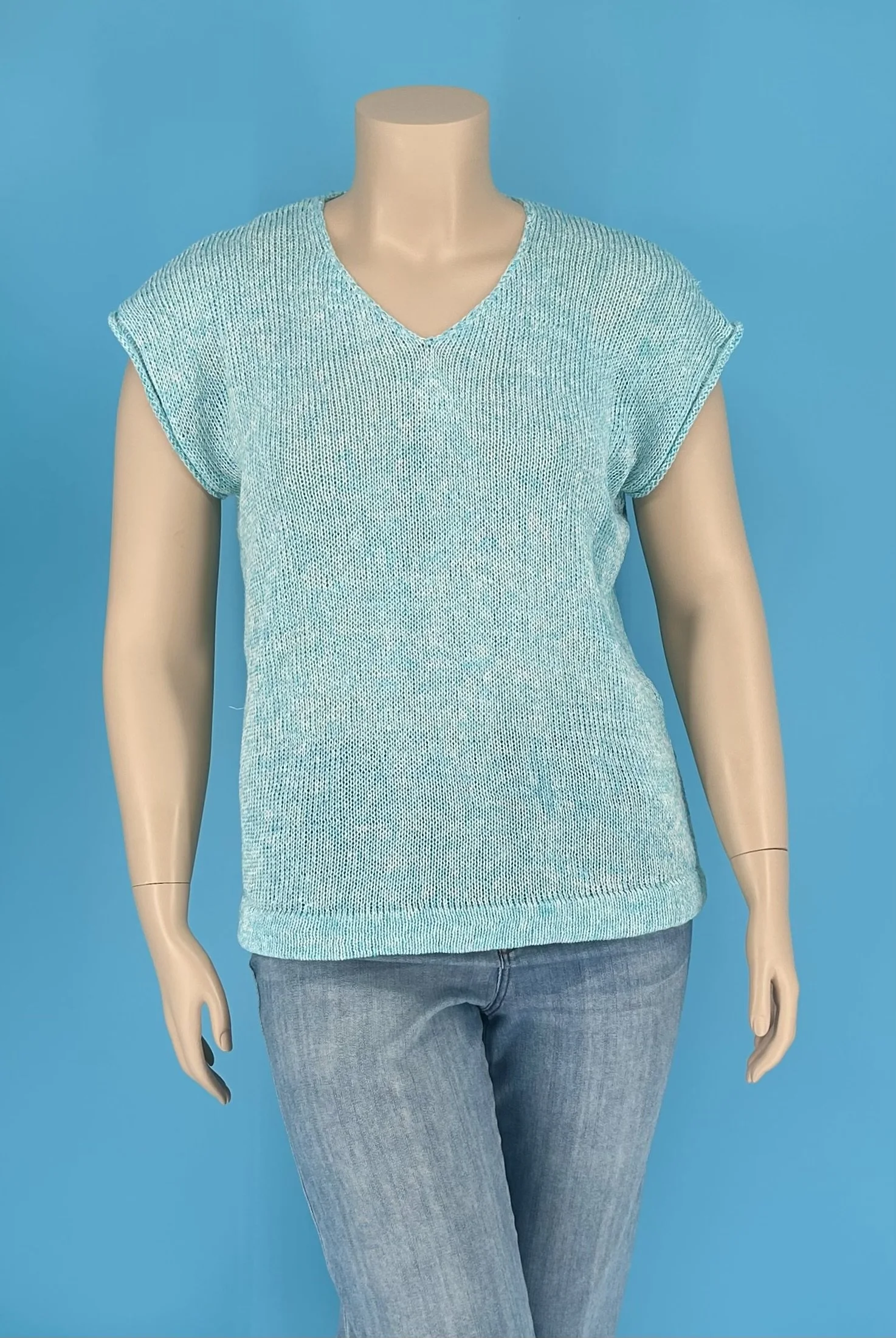 Aqua Mist Linen Sequin Top