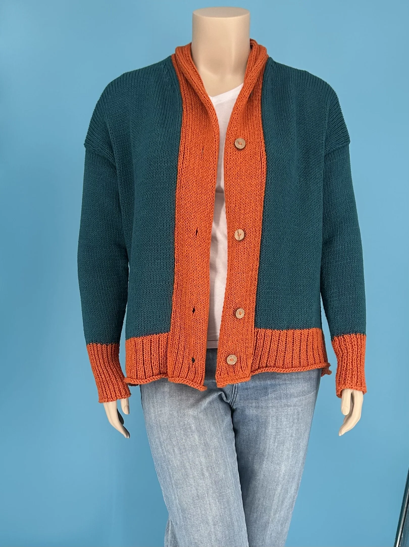 Teal & Rust Cotton Cardigan