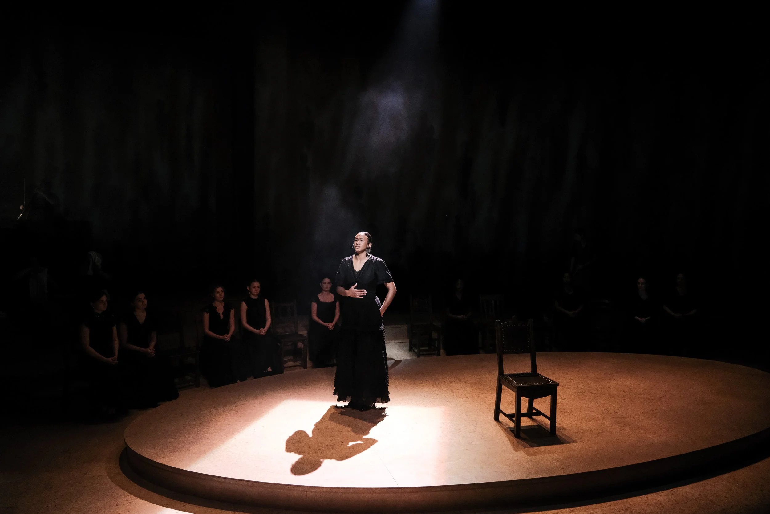 Direction and choreography by William Carlos Angulo; Scenic design by Zeke Leonard; Costume design by Carmen M. Martínez; Lighting design by Henry Killbourn