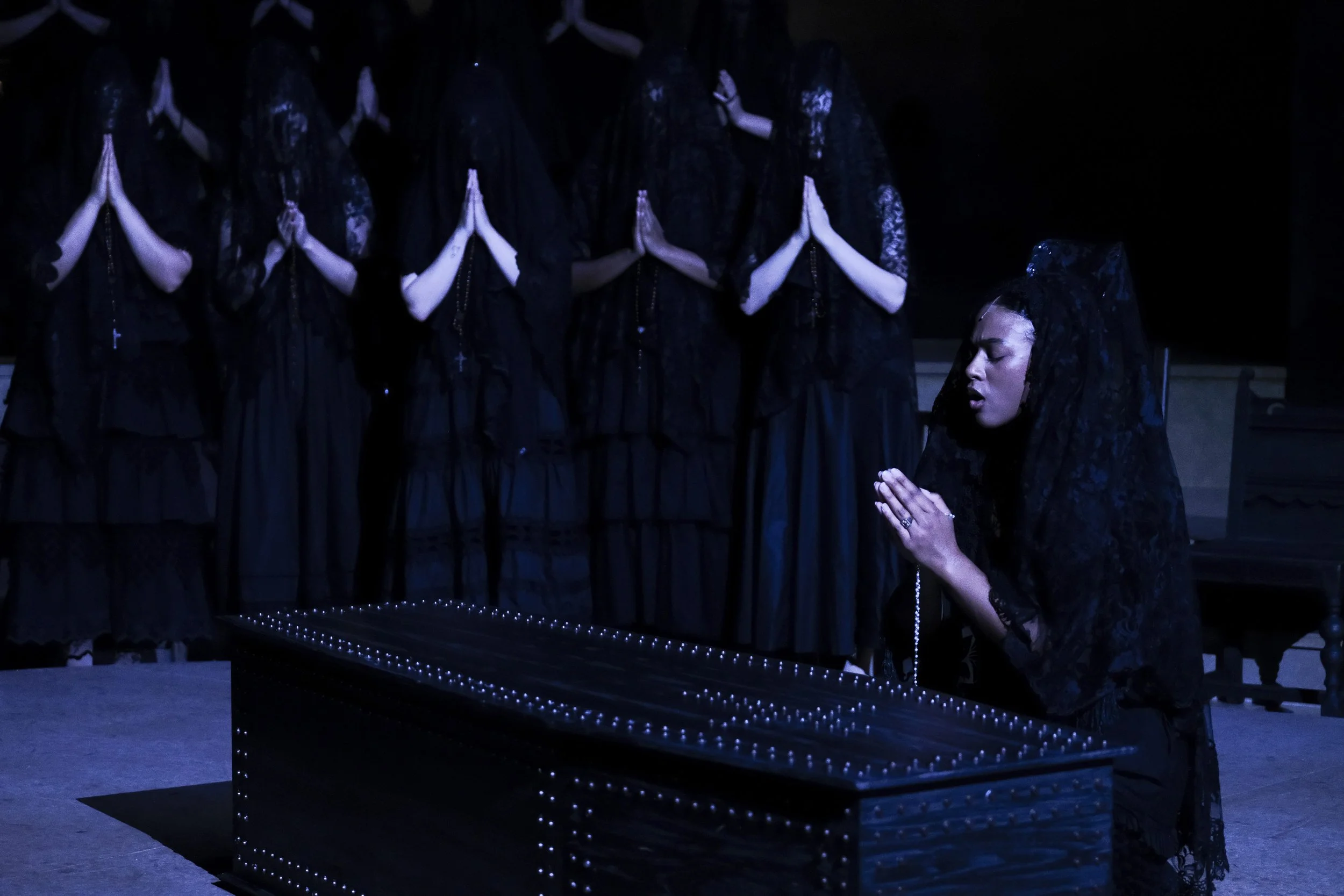 Direction and choreography by William Carlos Angulo; Scenic design by Zeke Leonard; Costume design by Carmen M. Martínez; Lighting design by Henry Killbourn
