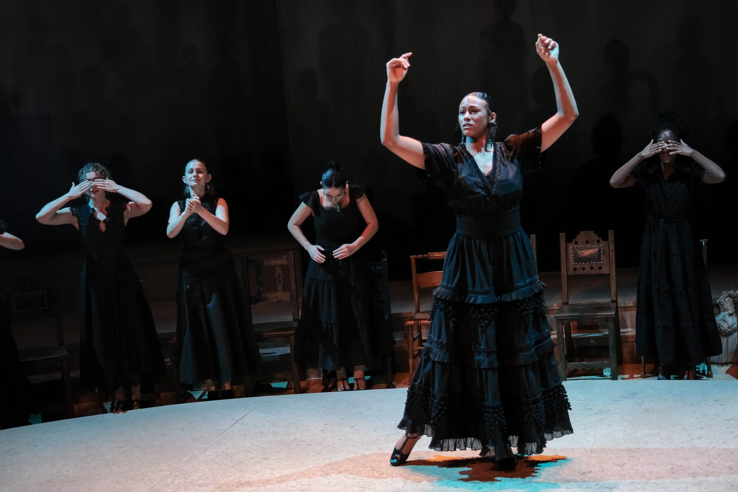 Direction and choreography by William Carlos Angulo; Scenic design by Zeke Leonard; Costume design by Carmen M. Martínez; Lighting design by Henry Killbourn