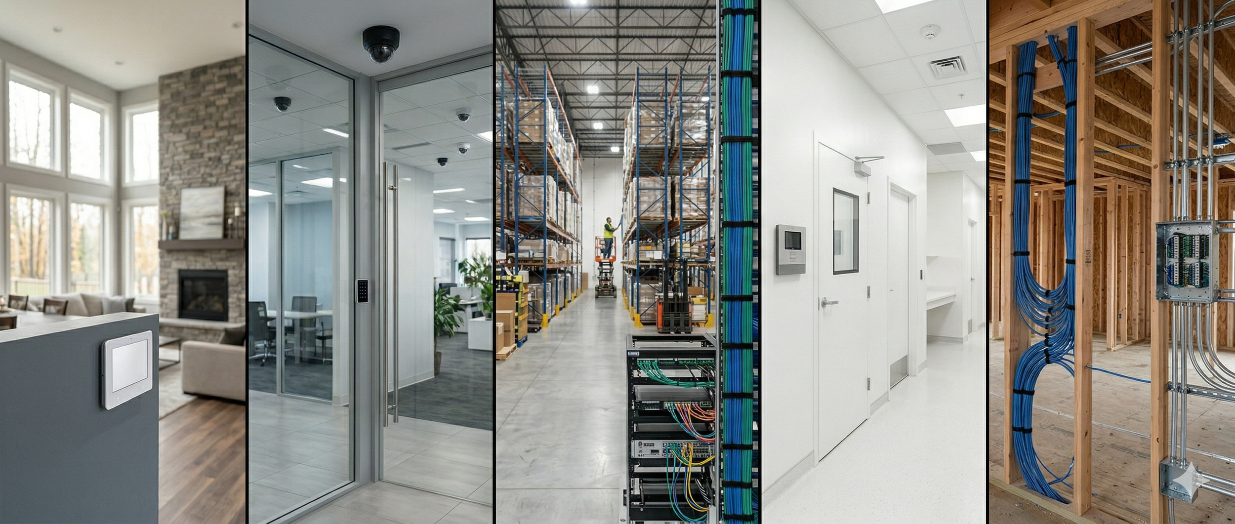 Infographic showing Sound Facets' expertise across Residential, Commercial, Industrial, Medical, and New Construction sectors in the NY and NJ area.