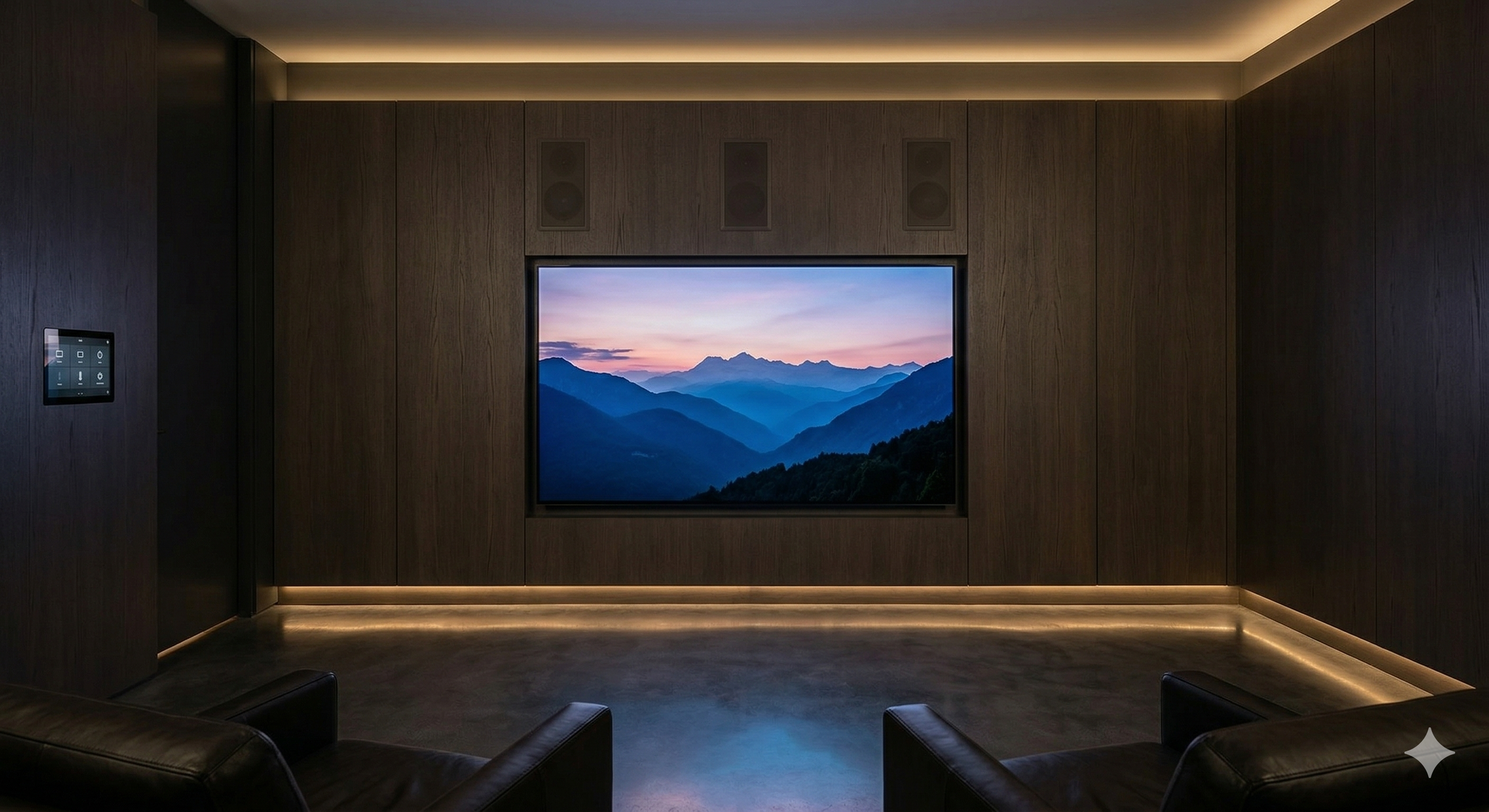 Professional distributed audio and visual installation by Sound Facets, featuring in-wall speakers and hidden-wire media room solutions in New York and New Jersey