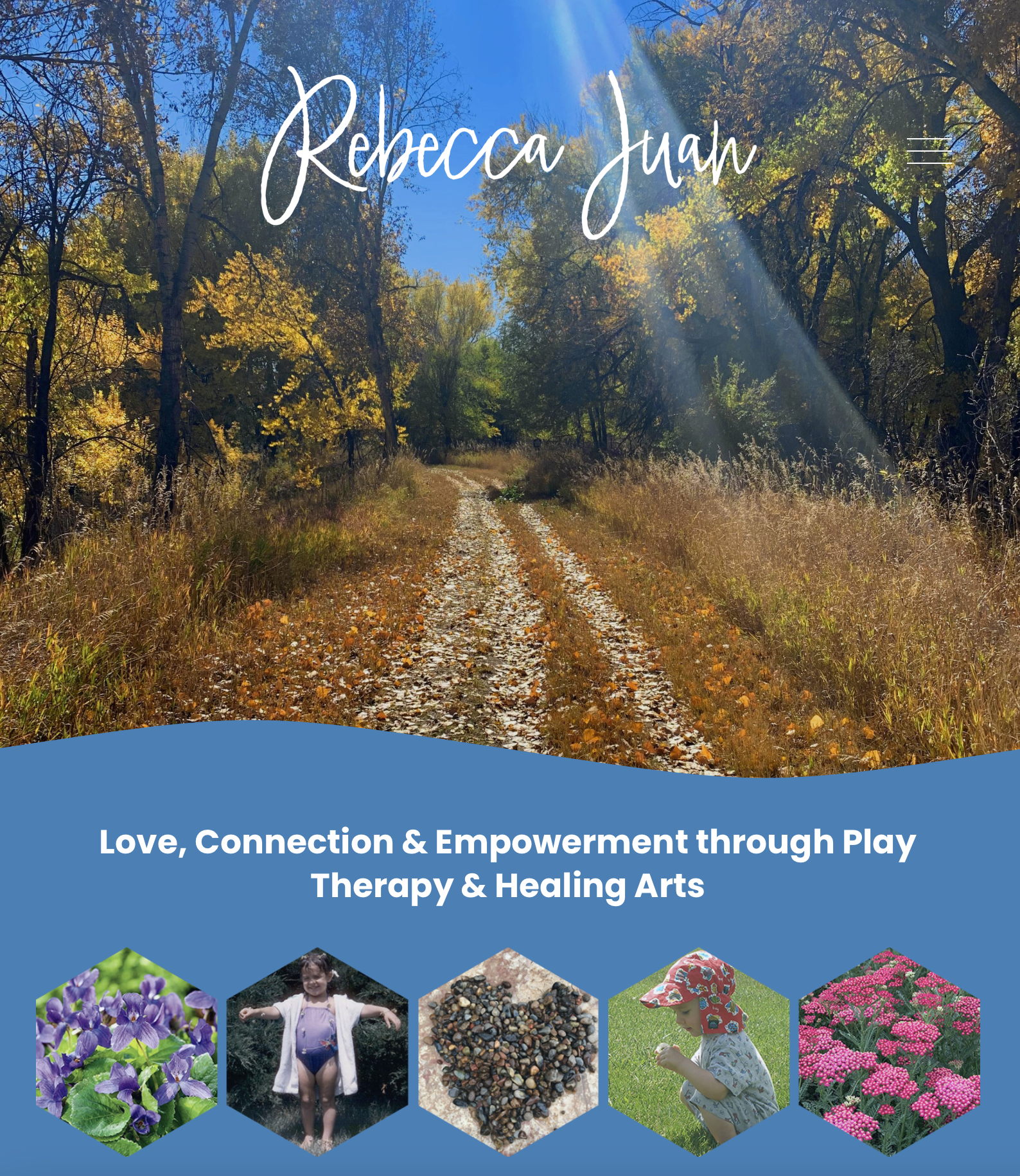 Website homepage for a Psychotherapist with a symbolic landscape of a path through a forest.