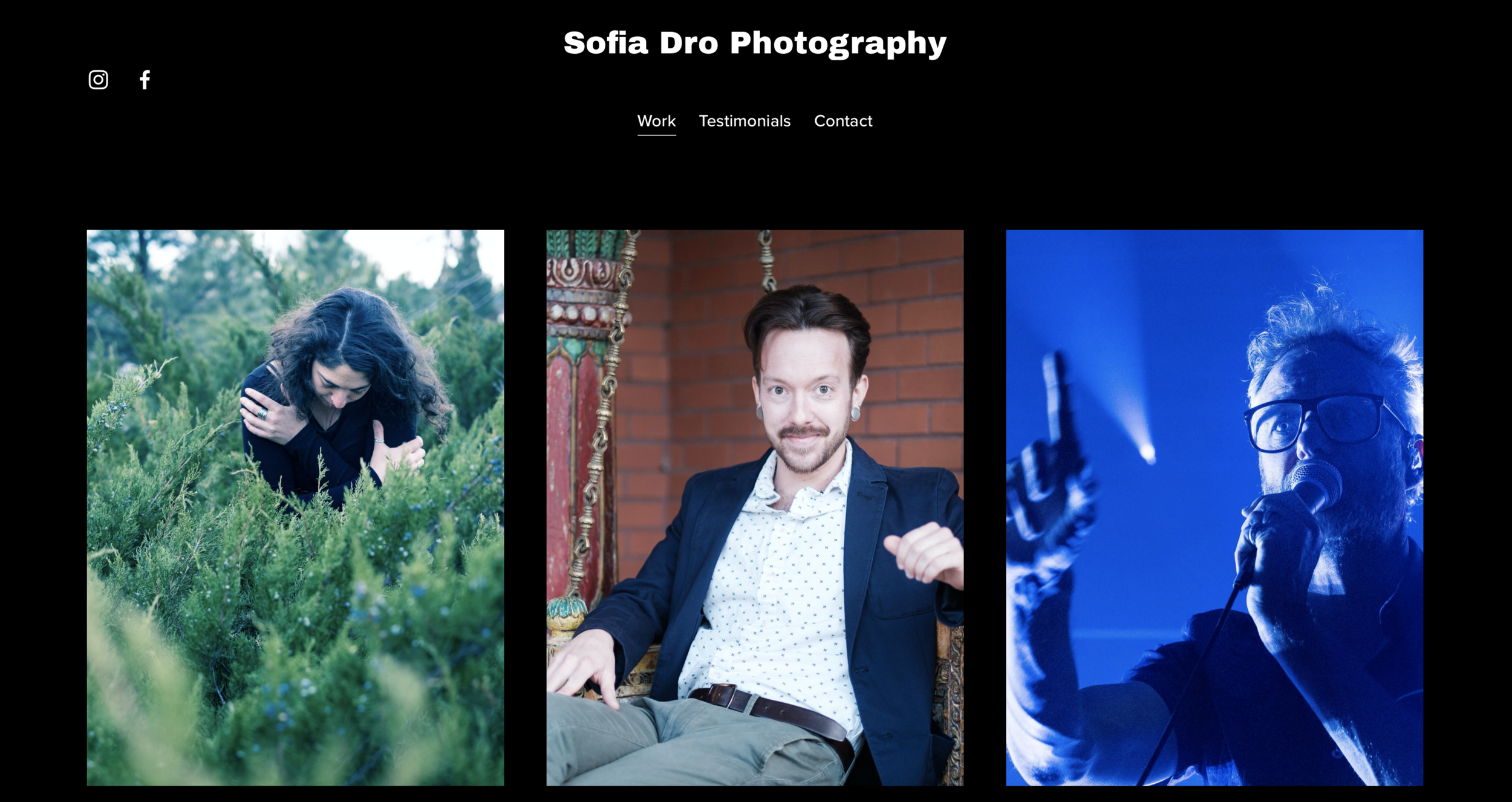Sofia Dro Photography website homepage featuring a gallery of her photographic images.