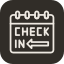 Black sign with white text that says 'CHECK IN' and 'IN'.