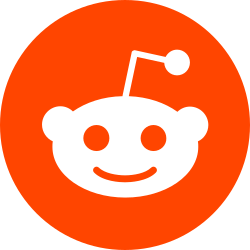 Red circle with white Reddit mascot face and antenna