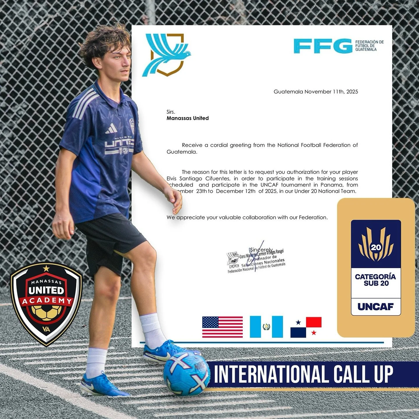 we are incredibly proud that one of our players, who has been with this humble club since its inception, has once again been invited to represent the Guatemala National Team, this time with the U-20 team. Many clubs and academies in the area have inv
