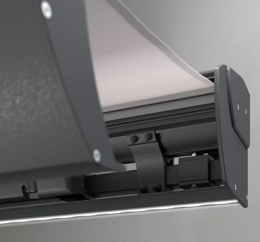 Close-up of a black office printer paper tray and internal paper-feed mechanism