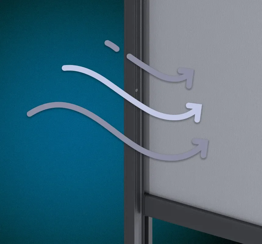 Abstract illustration of three curved arrows pointing right across a split teal and gray background