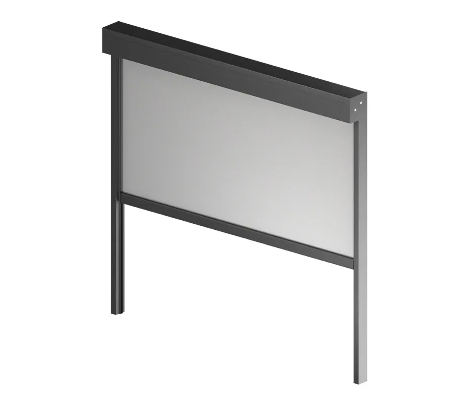 Freestanding black-framed outdoor sign with a blank gray rectangular panel and two support posts
