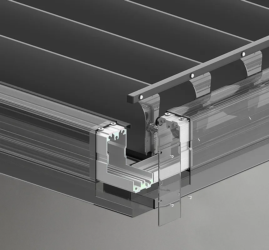 Technical cutaway illustration of a black solar panel mounting rail and aluminum roof attachment bracket