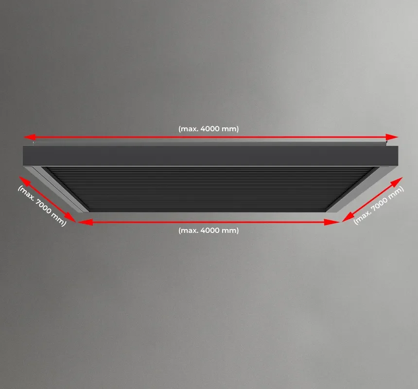 Diagram of a black rectangular canopy showing maximum dimensions of 4,000 mm wide and 7,000 mm deep.