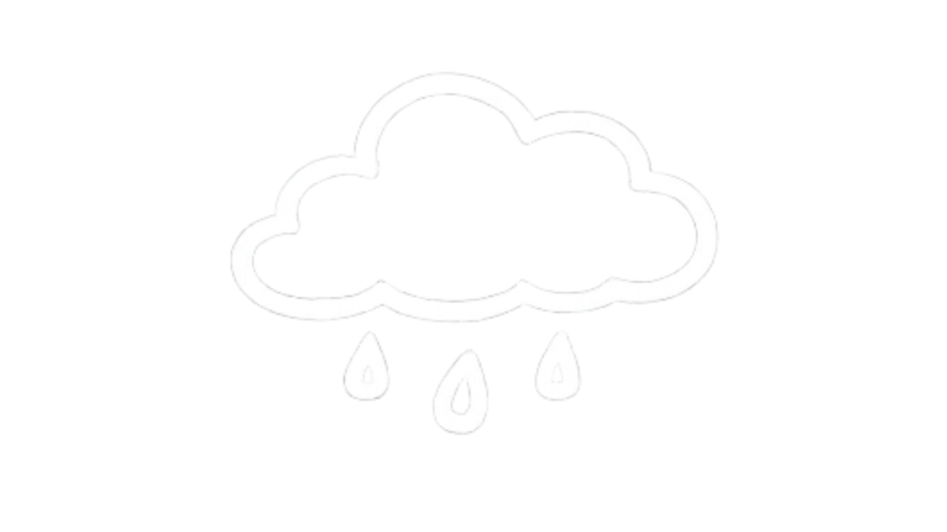 Outline of a cloud with raindrops beneath it.