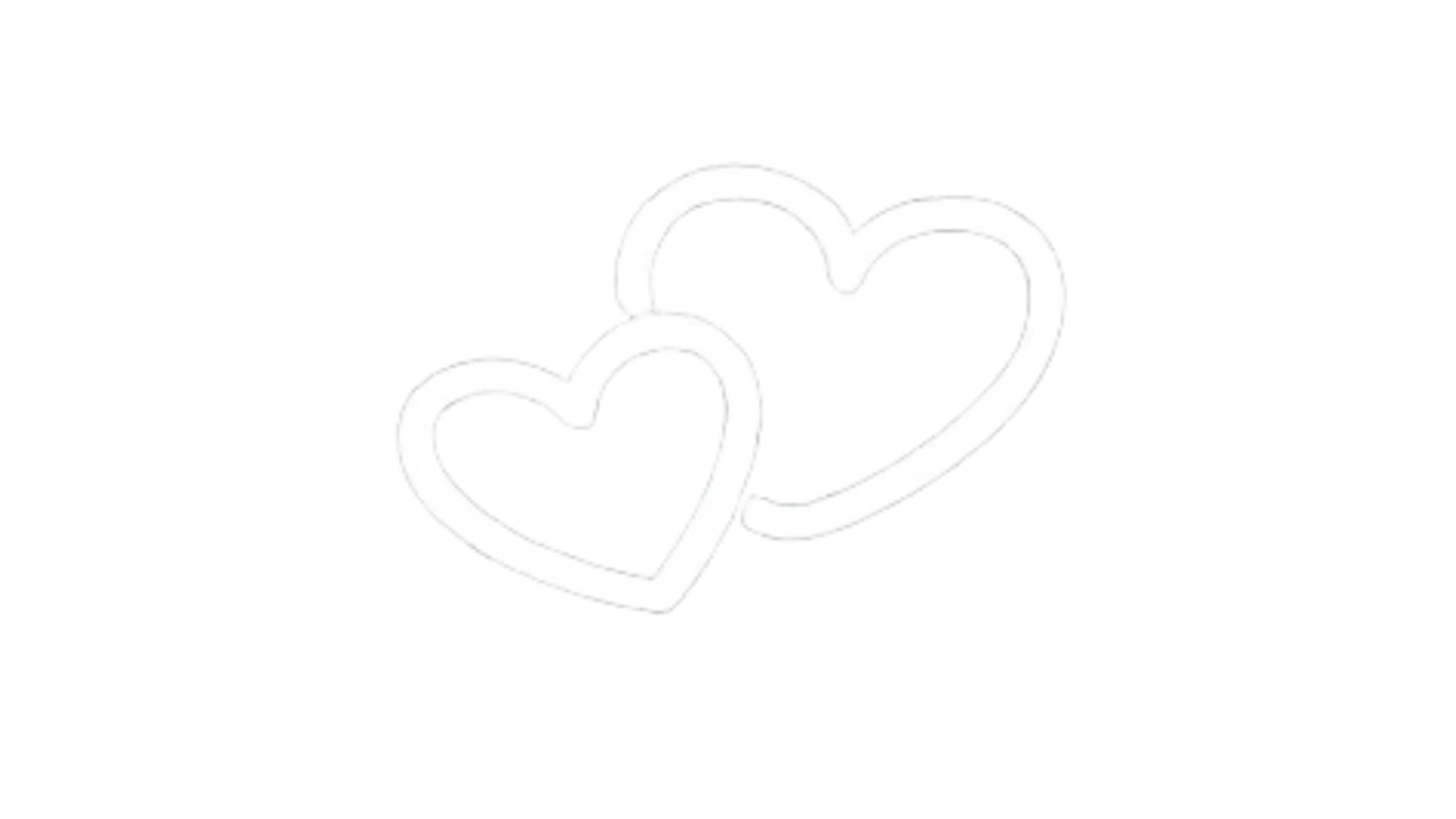 Two white outlined hearts overlapping on a transparent background.
