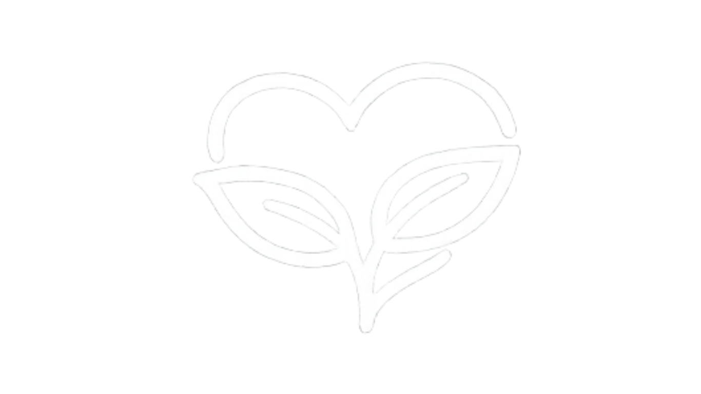 Outline of a heart with two leaves and a sprouting stem inside it, symbolizing growth or sustainability.