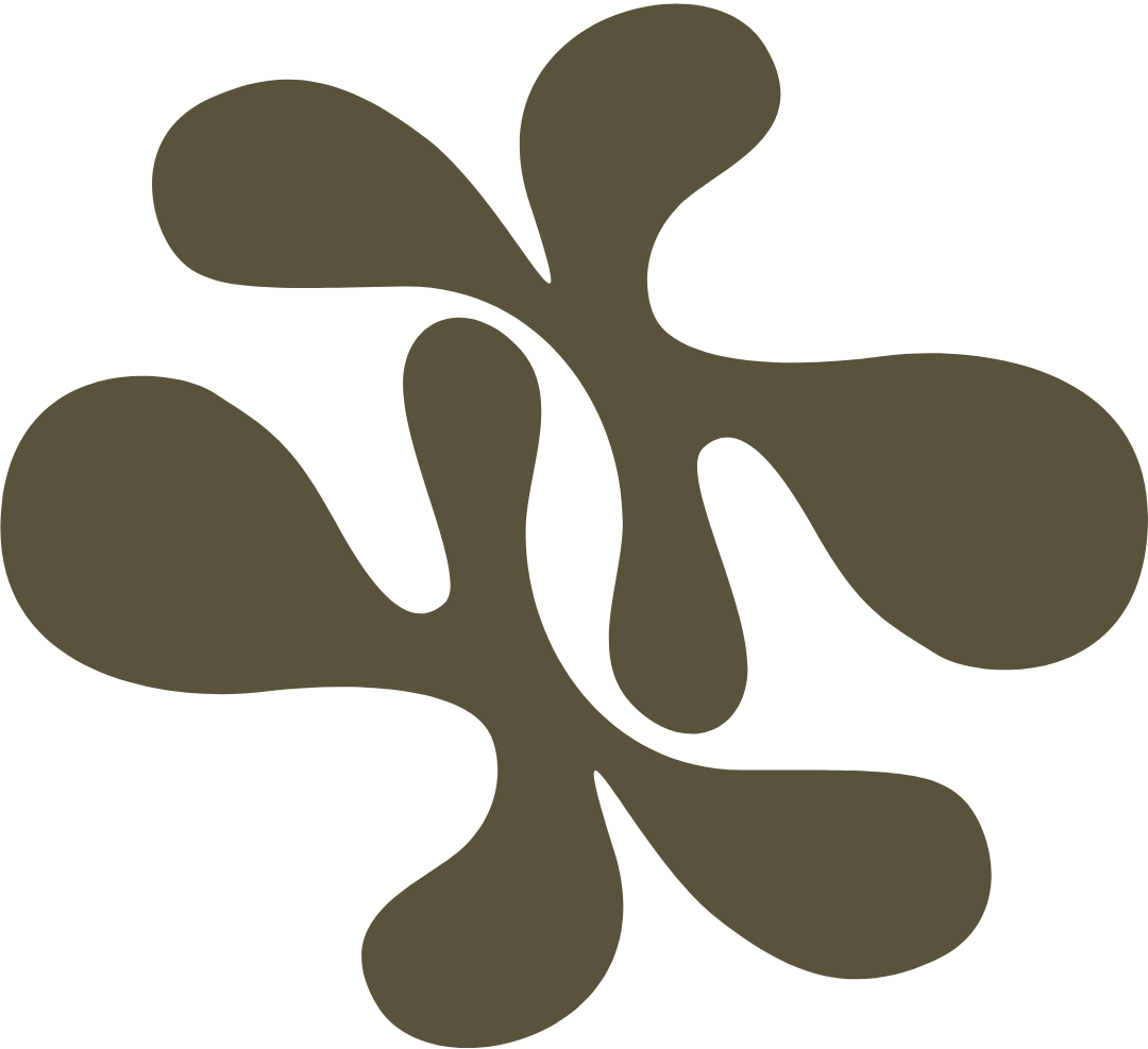 A dark green flower-like shape formed with two "k's" on a blank background.