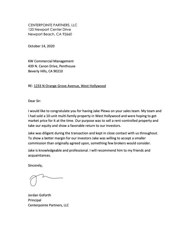 Jake Plewa Letter of Recommendation Review