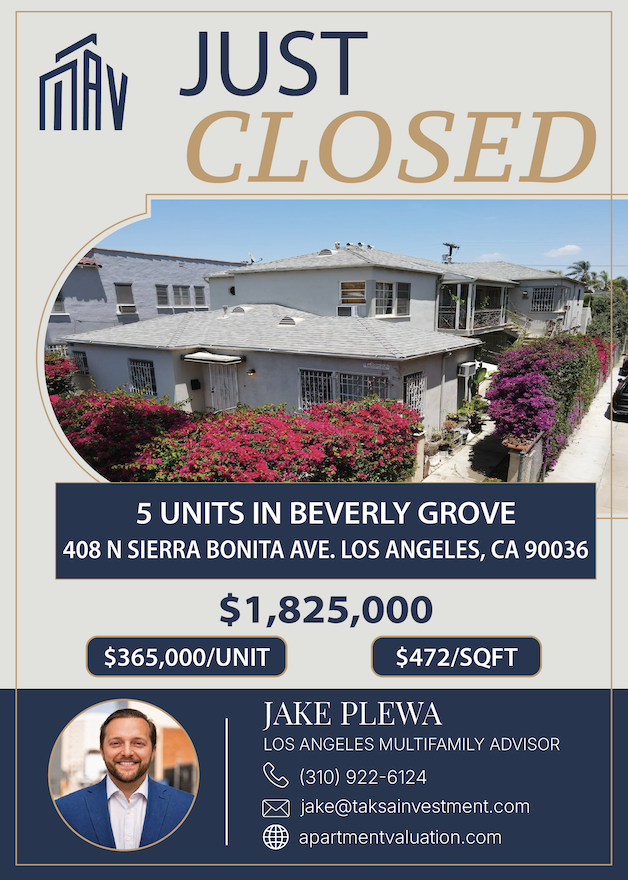 5 unit multifamily apartment building in Beverly Grove Los Angeles