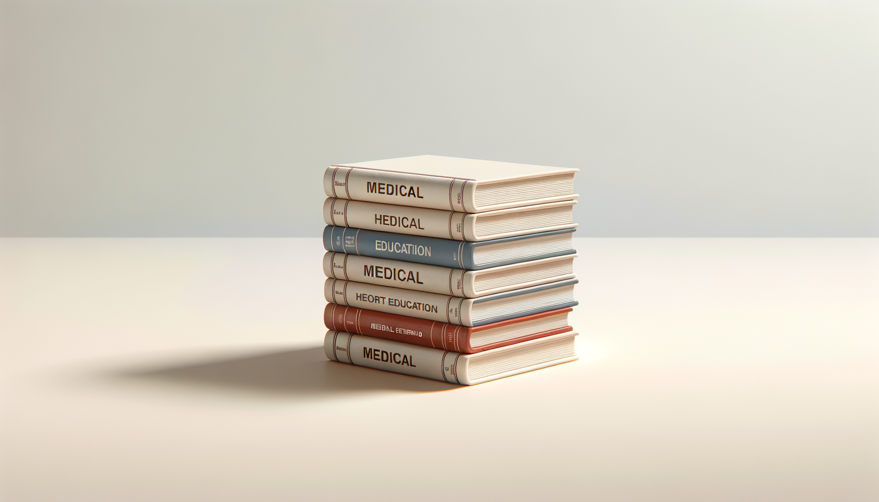 Stack of eight books on medicine, education, and heart health on a white surface with plain light background.