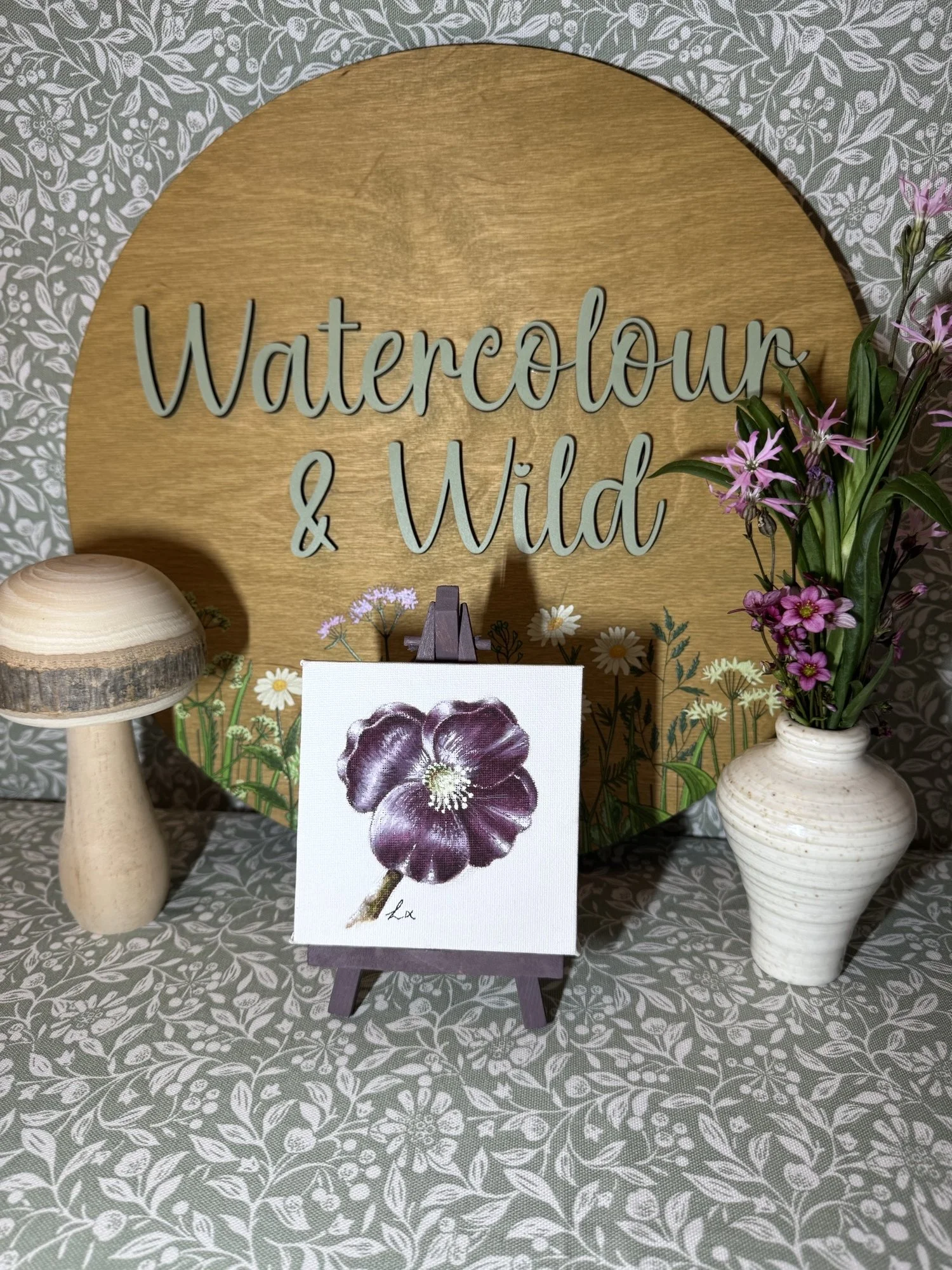 Christmas Hellebore watercolour painting on 4" Canvas and Easel