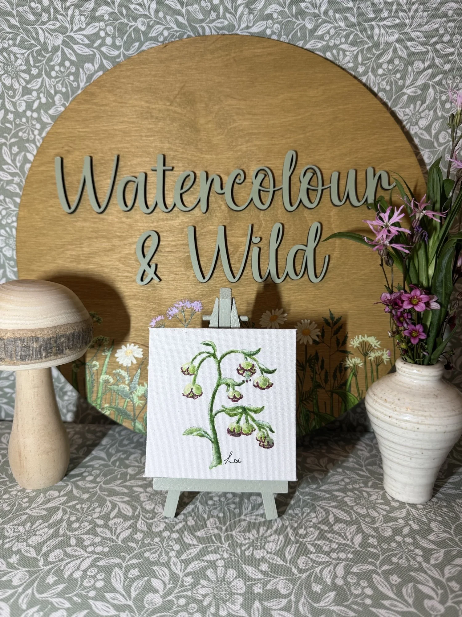 Hellebore watercolour painting on 4" Canvas and Easel.
