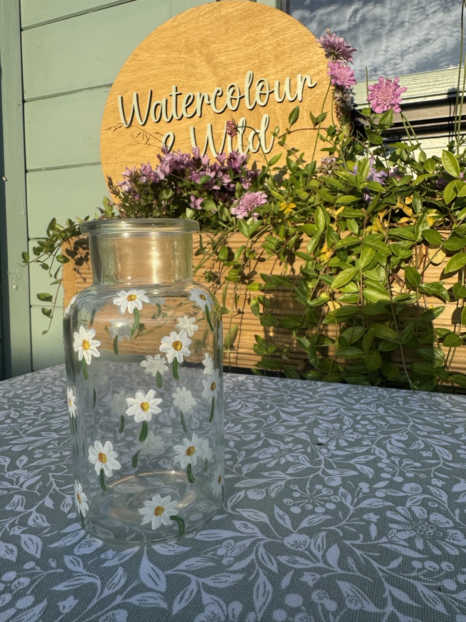 Vase, Glass Hand-Painted Wildflower Vase,  Wild Daisy
