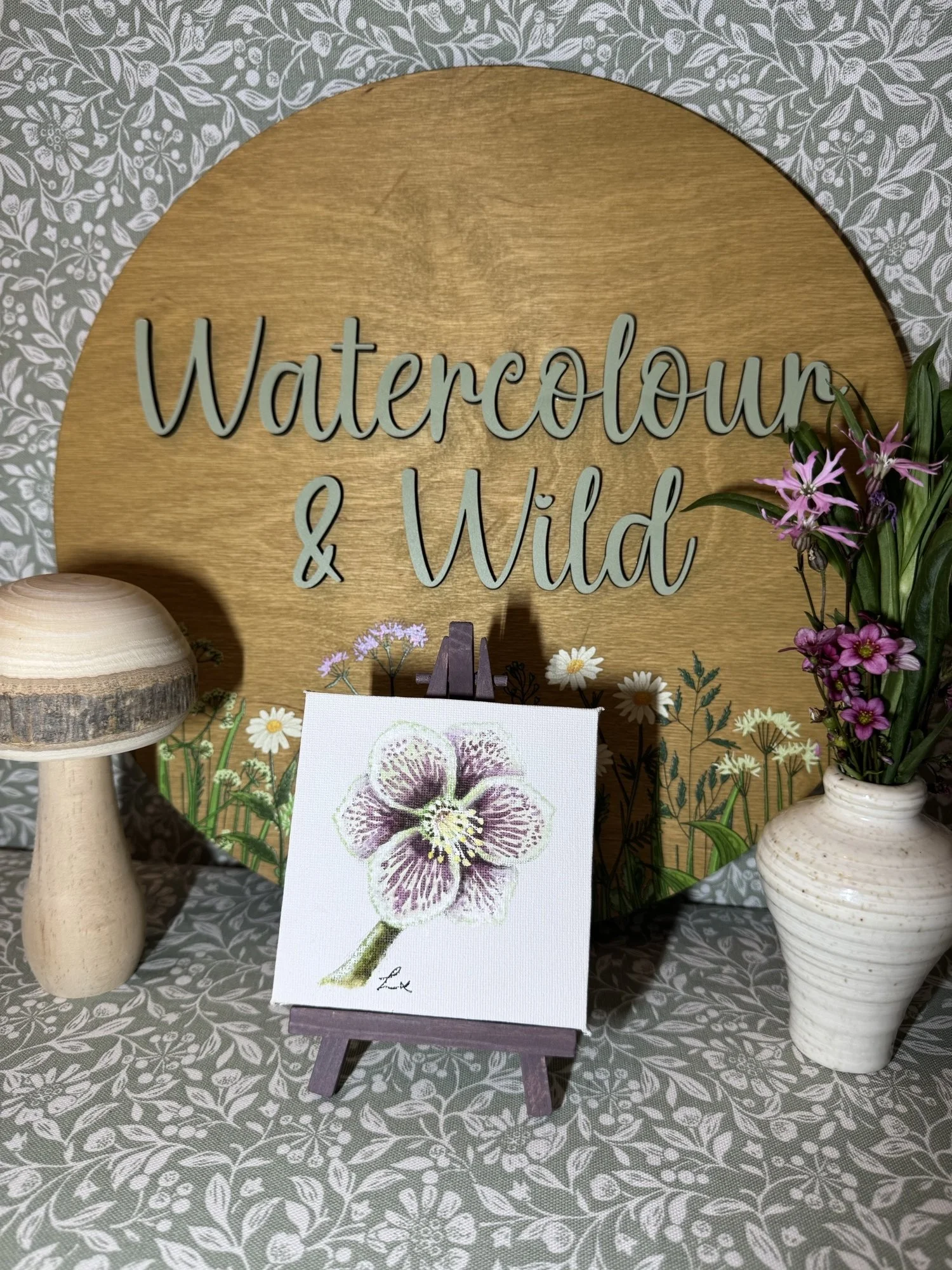 Hellebore watercolour painting on 4" Canvas and Easel