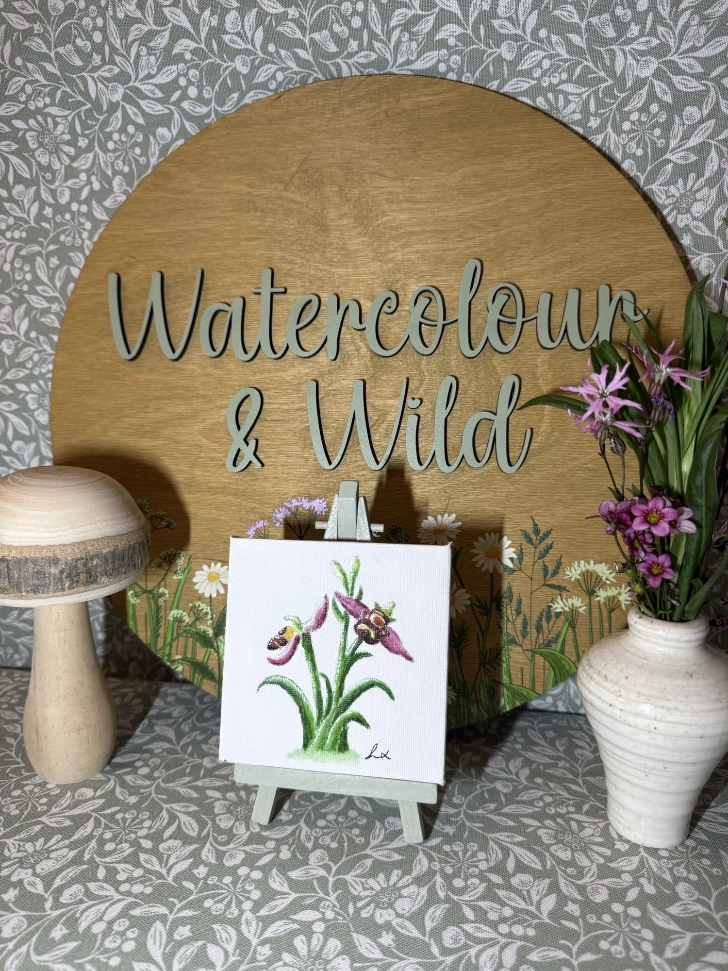 Wild Bee Orchid watercolour painting on 4" Canvas and Easel