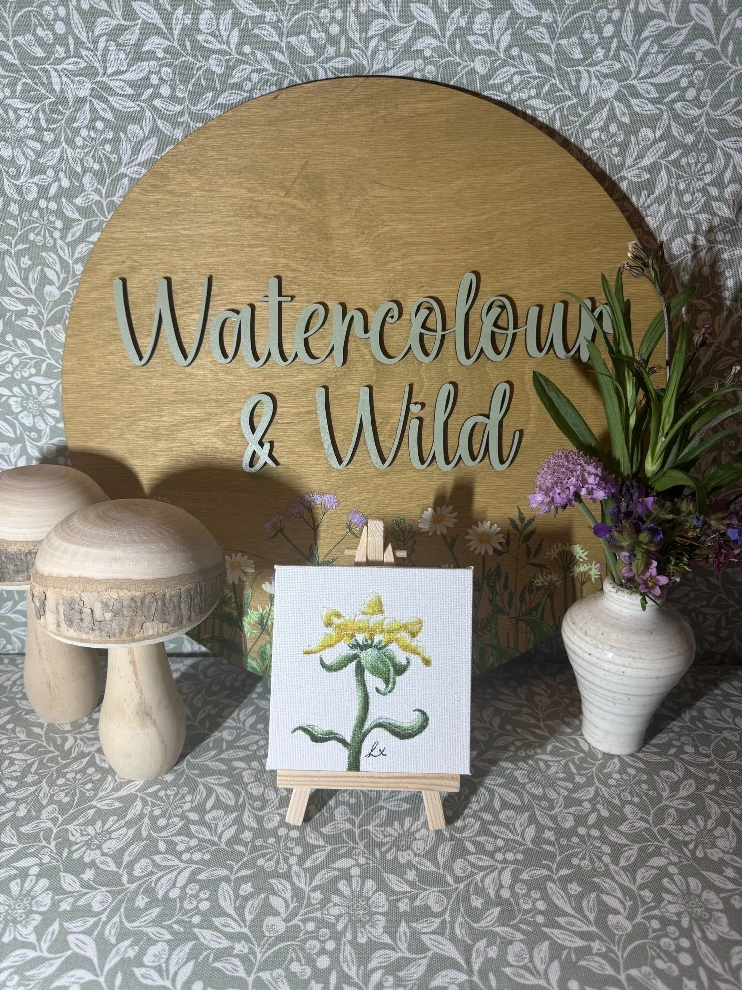 Birdsfoot Trefoil watercolour painting on 4" Canvas on Easel