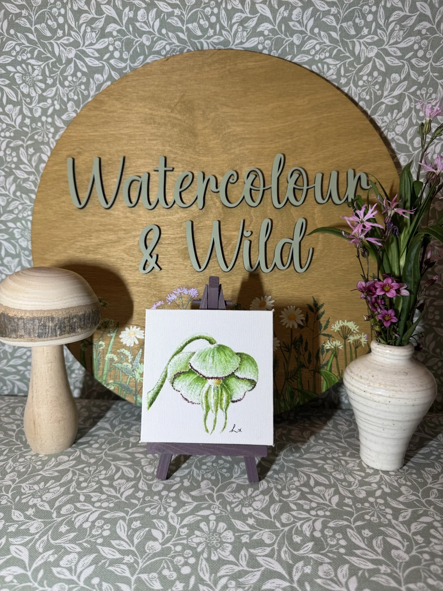 Hellebore. watercolour painting on 4" Canvas and Easel.