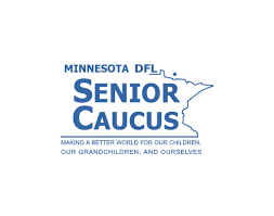 Logo with an outline of Minnesota and the text 'Minnesota DFL Senior Caucus' and the slogan 'Making a better world for our children, our grandchildren, and ourselves.' They have endorsed Shannon Gibney for Minneapolis School Board, District 3.