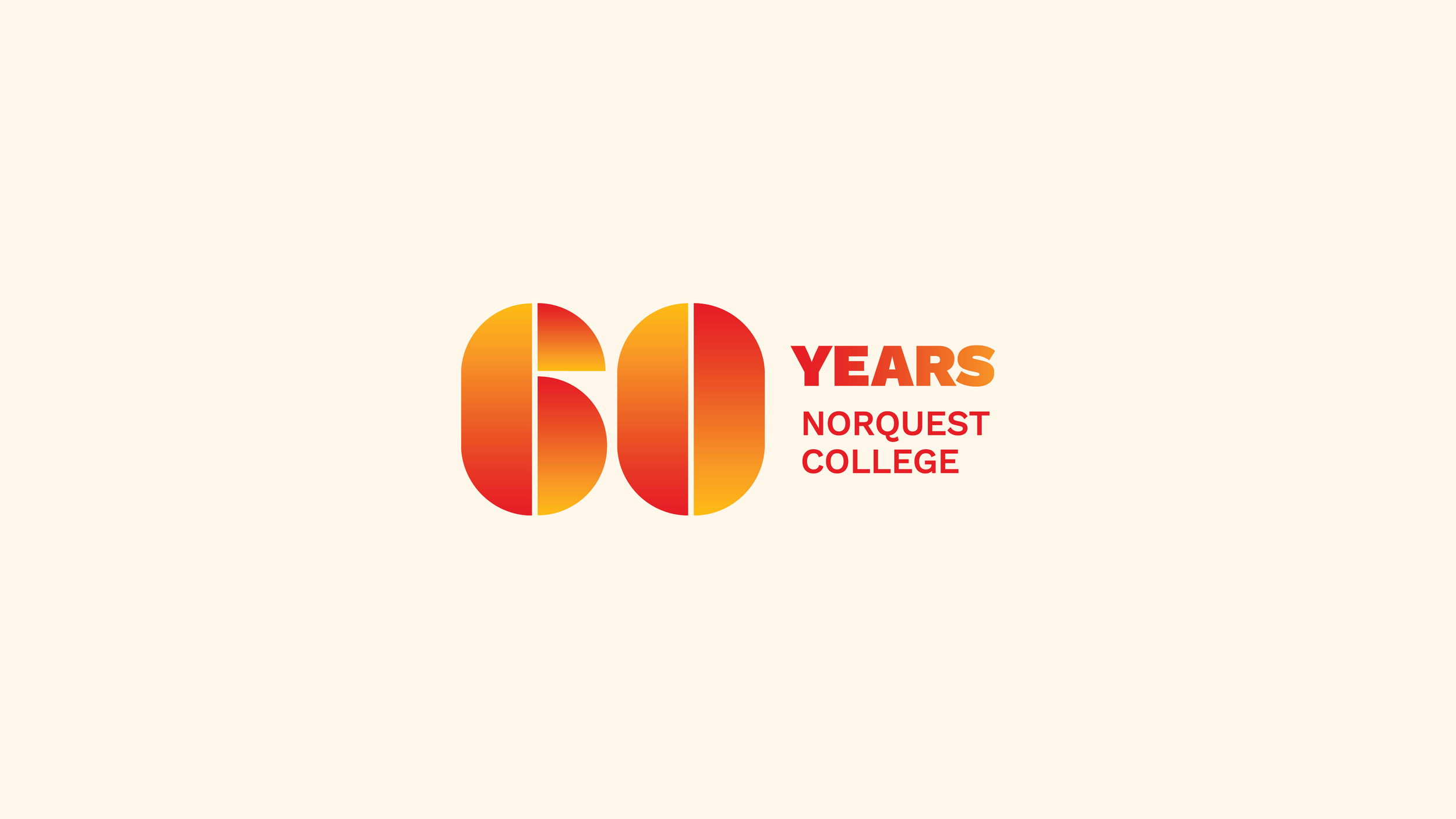 Celebrating 60 years of Norquest College with a logo featuring two vertical, rounded shapes in red and orange gradient, alongside the text '60 YEARS NORQUEST COLLEGE' in bold red and orange font.