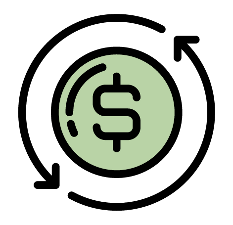 Green dollar sign icon inside a light green circle on a black background.