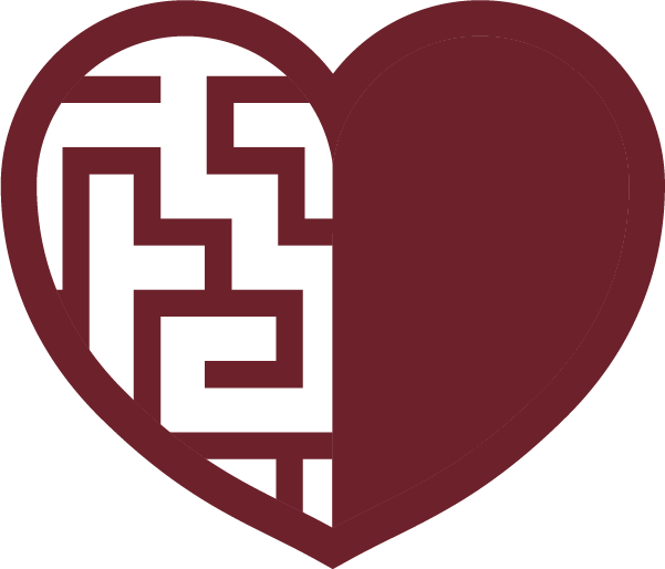 A heart-shaped design with the text 'EQUALITY' inside, stylized with a maze-like pattern.