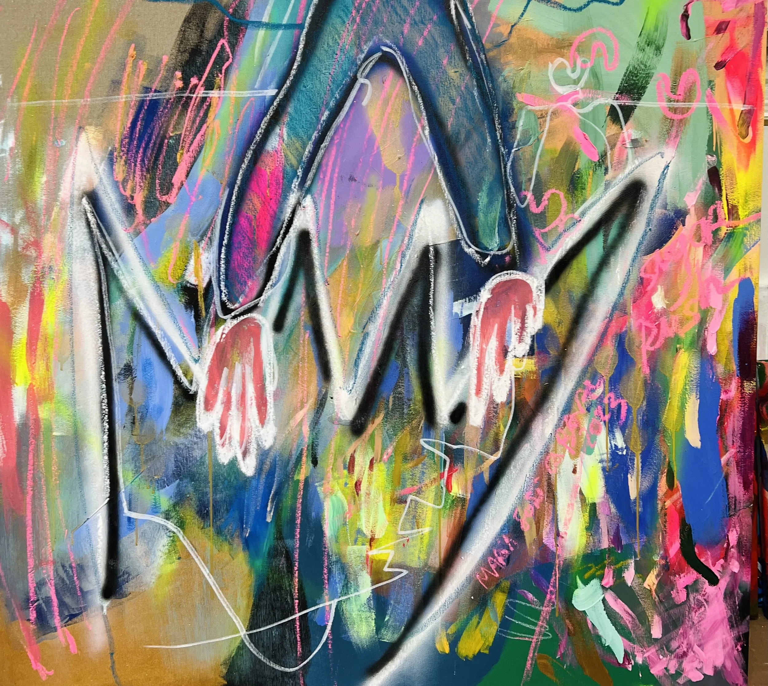 Queda, 2023 | Acrílico, pastel de óleo e spray sobre tela | Acrylic, oil pastels and spray on canvas | 102x95cm | Not Available