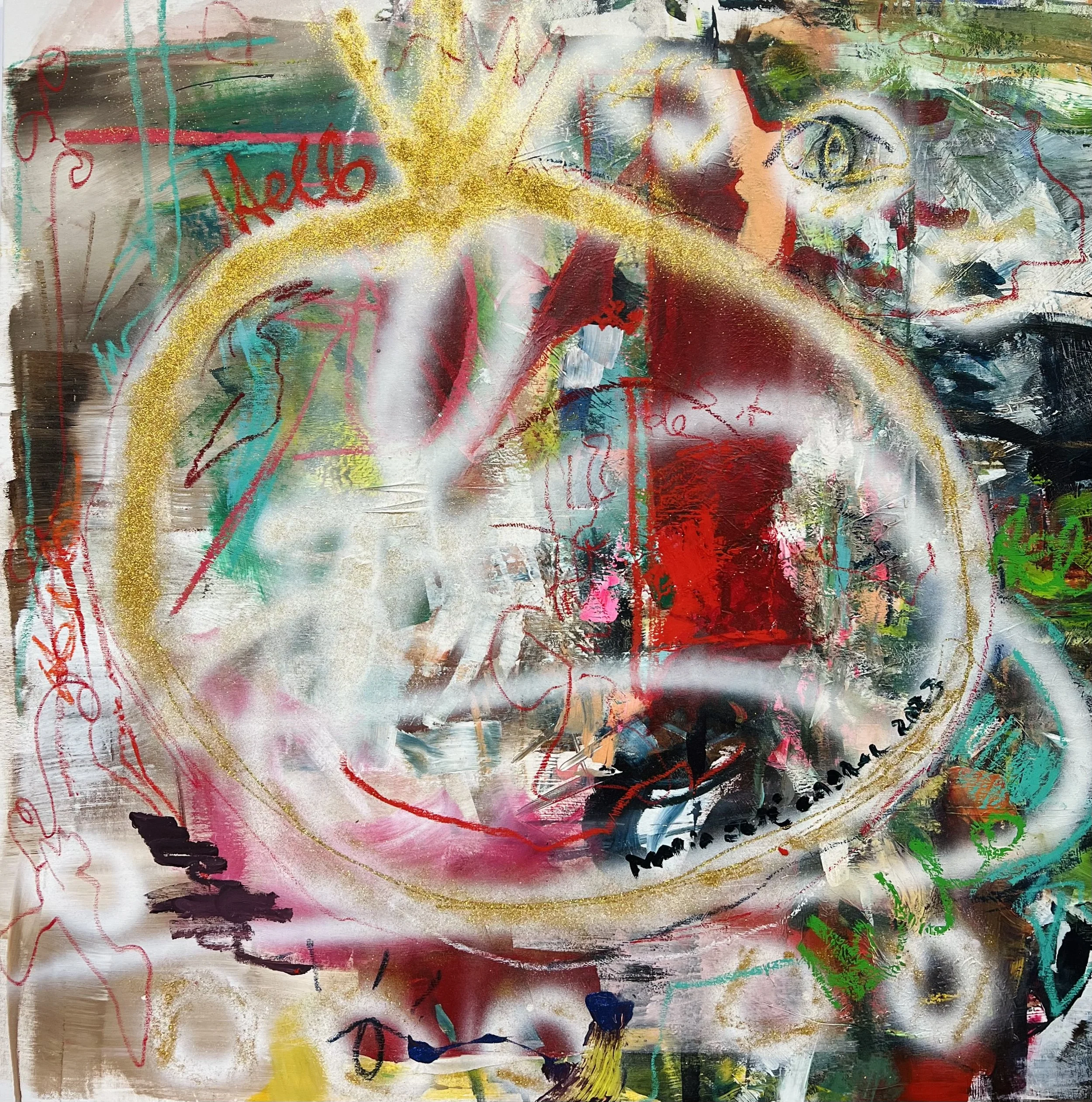 Desire, 2023 | Acrílico, pastel de óleo e spray sobre tela | Acrylic, oil pastels and spray on canvas | 106x106cm | Not Available