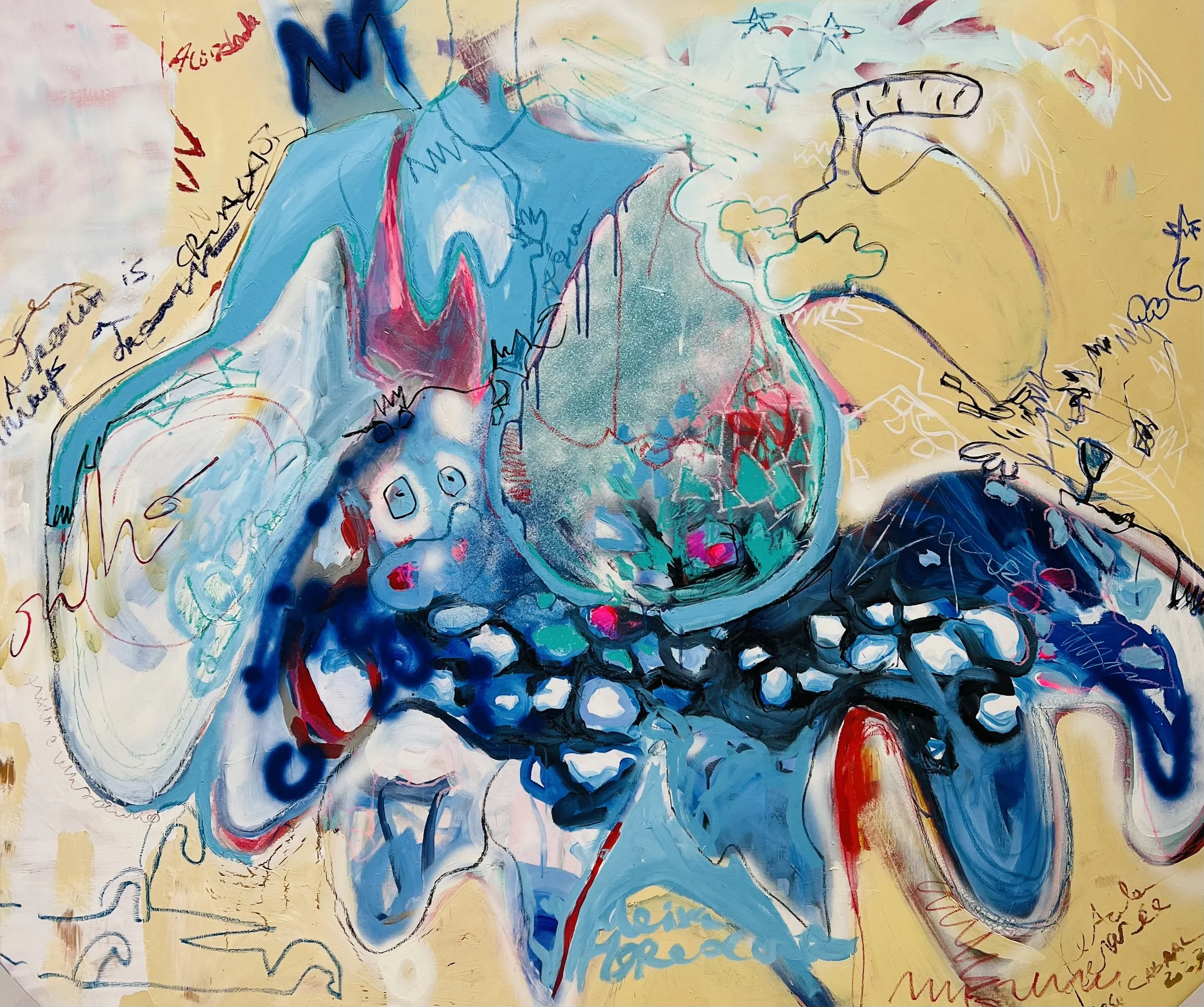 Criação, 2023 | Acrílico, pastel de óleo e spray sobre tela | Acrylic, oil pastels and spray on canvas | 185x165cm | Not Available