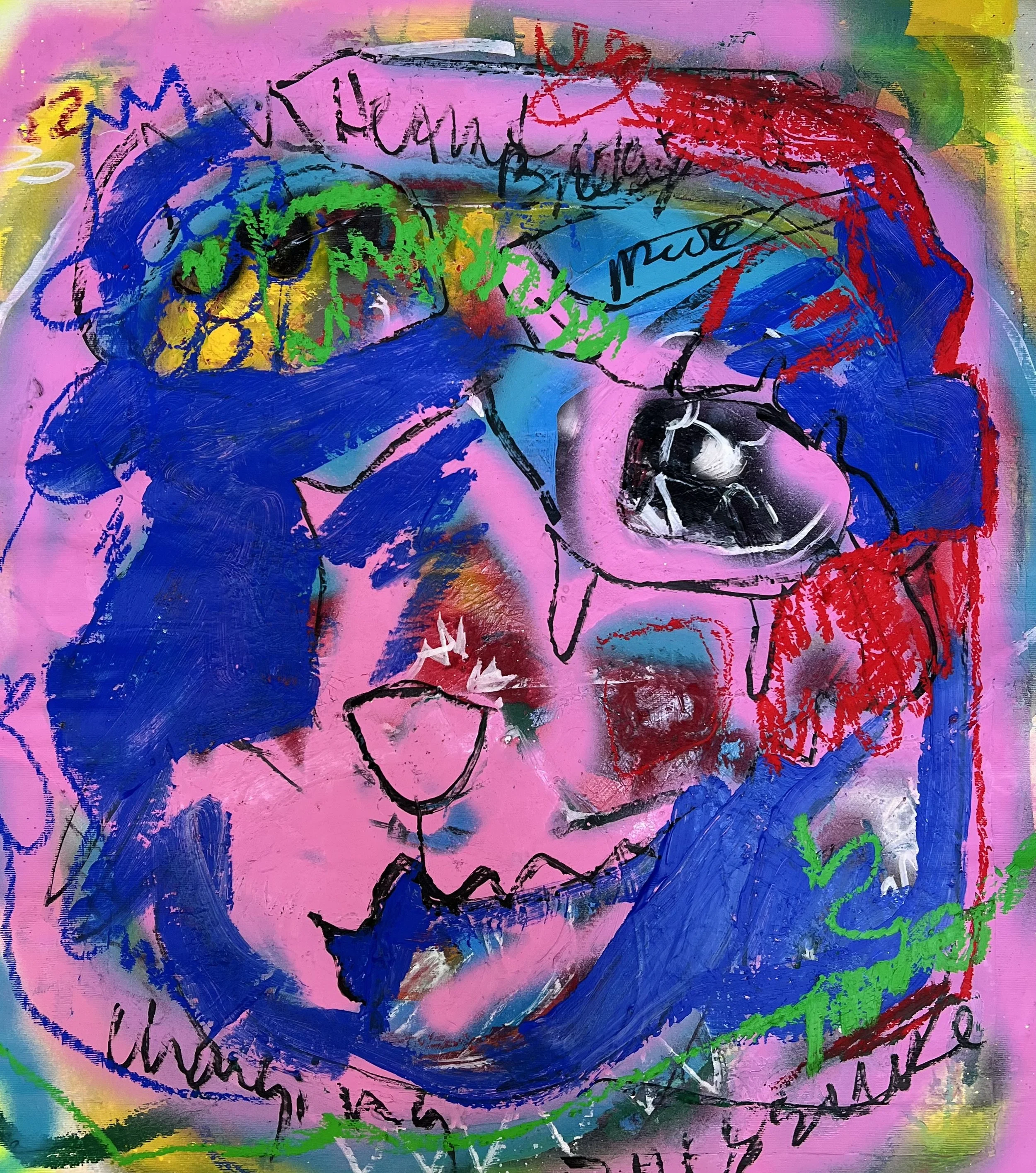 Dicotomia, 2023 | Acrílico, pastel de óleo e spray sobre tela | Acrylic, oil pastels and spray on canvas | 65x55cm