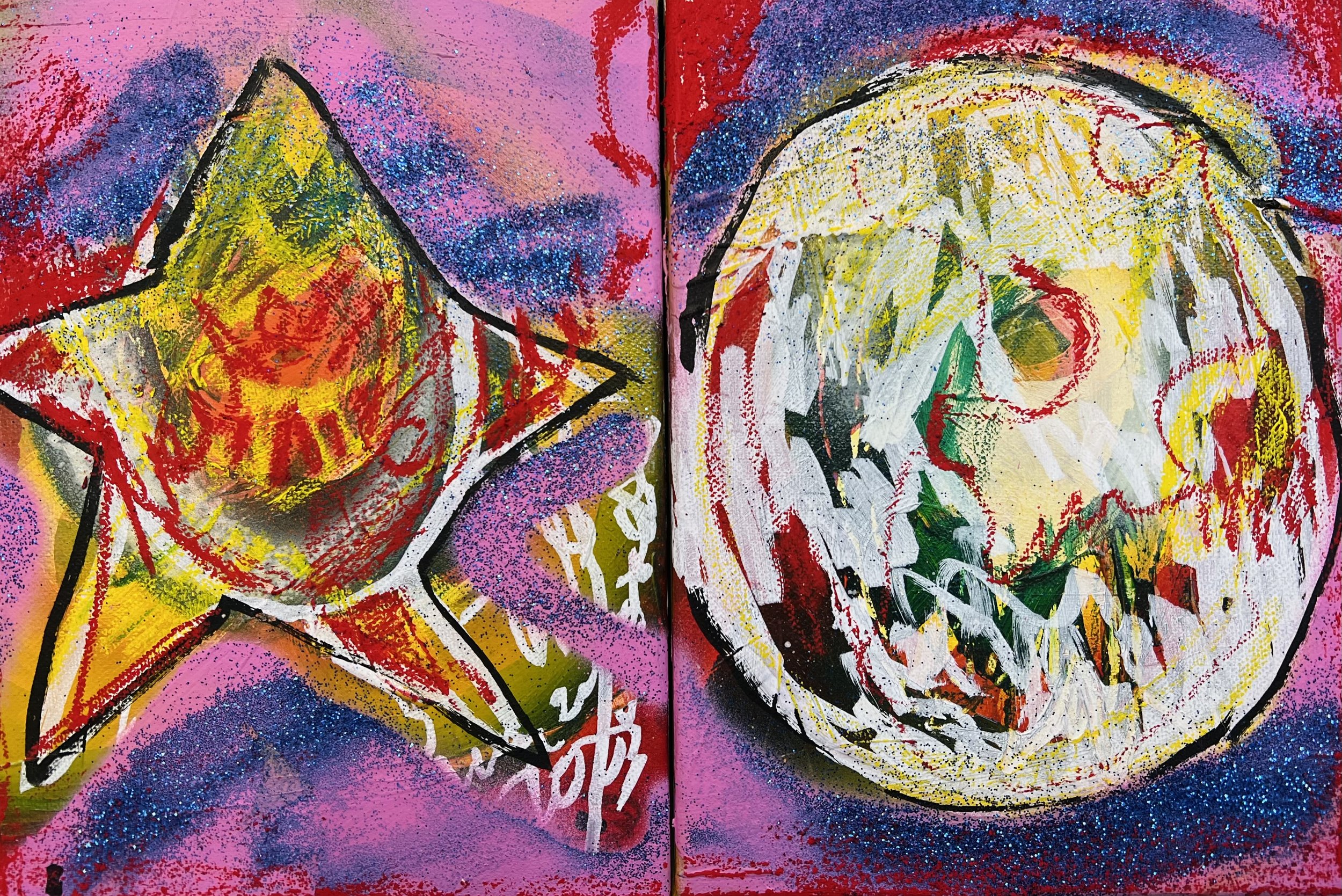 Baby, 2023 | Acrílico, pastel de óleo e spray sobre tela | Acrylic, oil pastels and spray on canvas | 102x95cm 