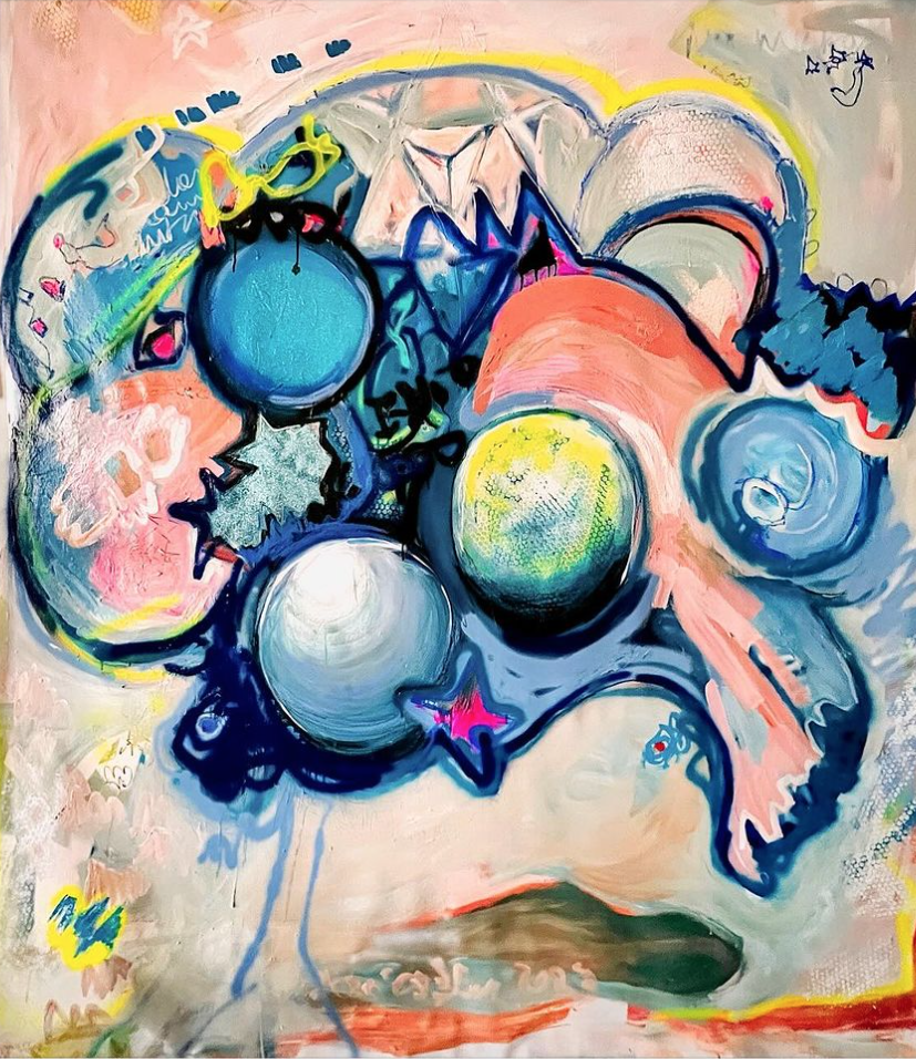 (Des)construção, 2023 | Acrílico, pastel de óleo e spray sobre tela | Acrylic, oil pastels and spray on canvas | 210x170cm