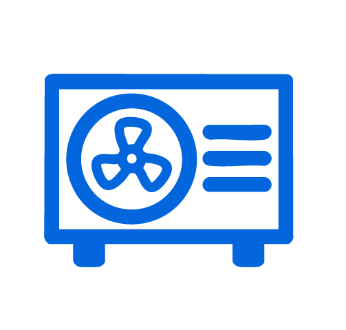 Icon of a small blue furnace or heater with a fan symbol on the front.