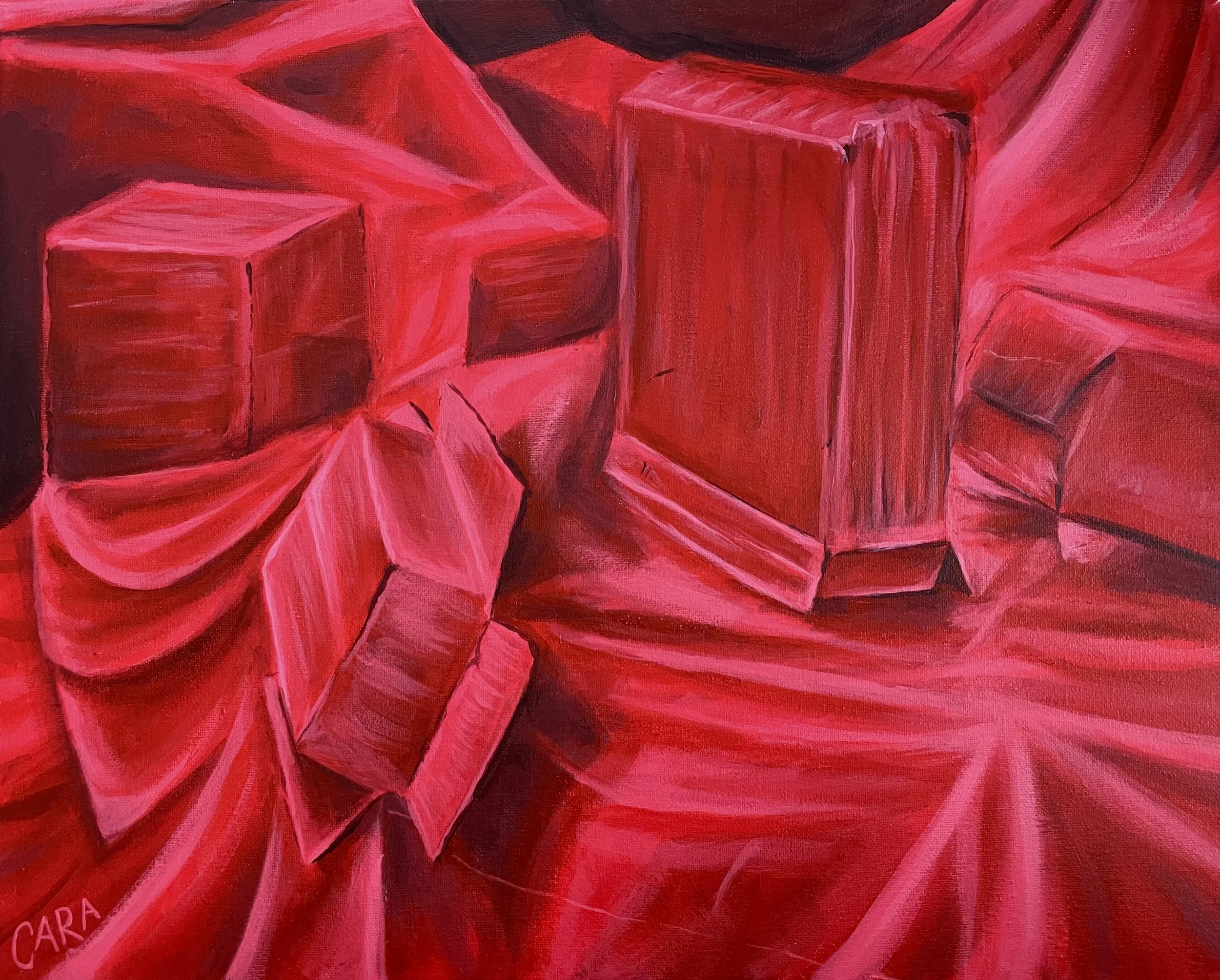 Boxes on Bed Sheets Still Life | 2023 | 16 x 20 inches | Acrylic paint on canvas