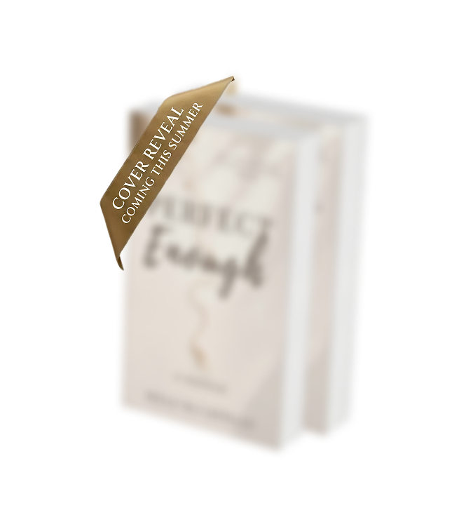 Book with a gold banner that says "Cover Reveal Coming This Summer" on a blurred background.